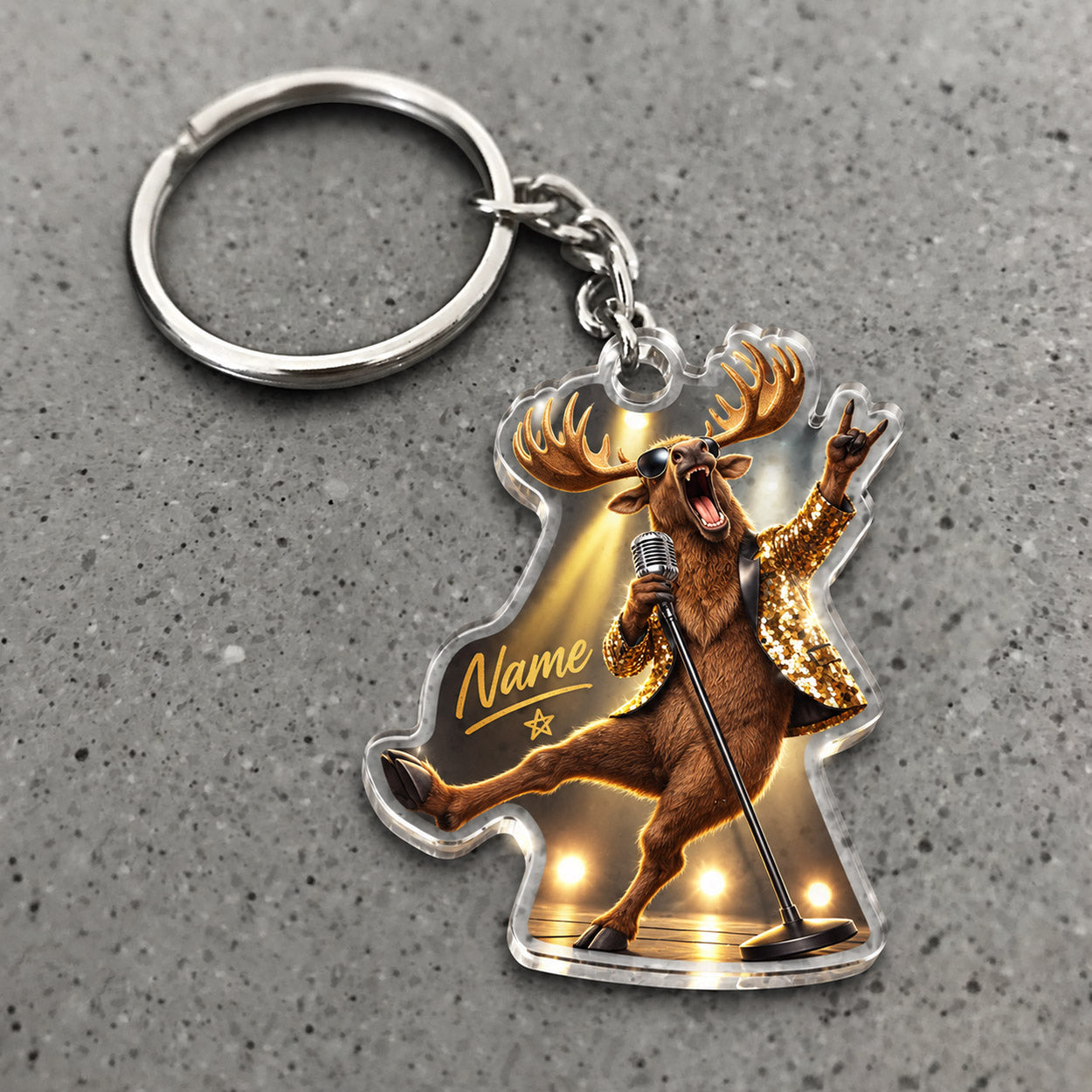 Maxcorners Deer Disco Dancer Party Character Custom Name Trap Hunting Custom Gift 2D Flat Acrylic Ornament, Keychain