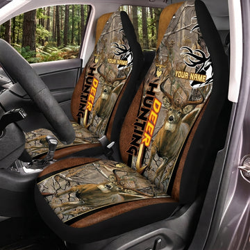 Maxcorners Deer Hunting Orange Accent Woodland Personalized Name Car Seat Covers