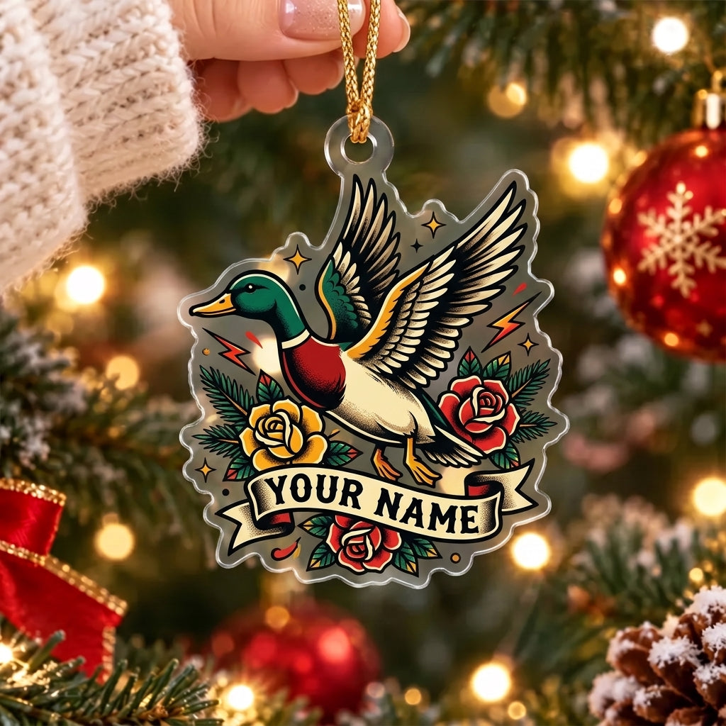 Maxcorners Stained Glass Mallard Duck Hunting Personalized Name Christmas Ornament