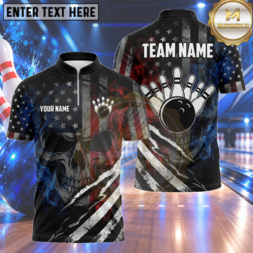 Maxcorners American Bowling Jersey Dynamic Patriotic Slash Pattern Multiple Options Personalized Name, Team Name 3D Shirt