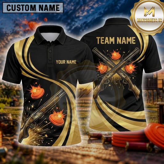Maxcorners Trap Shooting Shirt Crossed Rifles Emblem Multiple Options Personalized Name, Team Name 3D Shirt