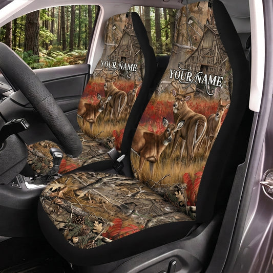 Maxcorners Deer Hunting Autumn Forest Wildlife Personalized Name Car Seat Covers