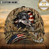 Maxcorners Patriotic Ripped Flag Marsh Camo Dog Hunting Multicolor Options Personalized Name 3D Cap