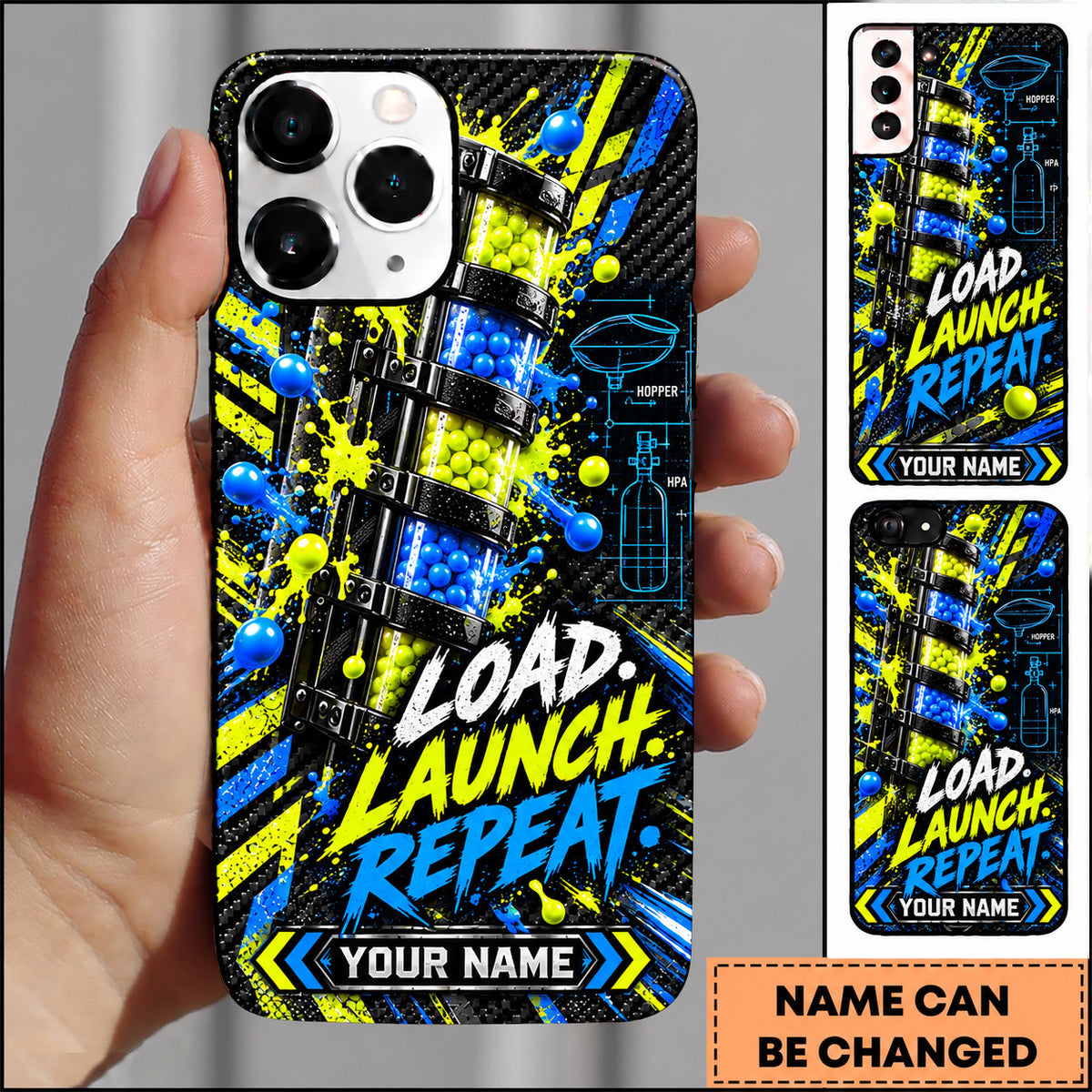 Maxcorners Paintball Load Launch Repeat Action Personalized Name 3D Phone Case