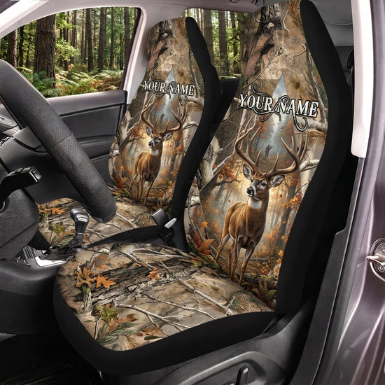 Maxcorners Deer Hunting Antler Woodland Camo Personalized Name Car Seat Covers