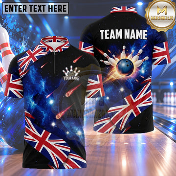 Maxcorners British Flag Bowling Shirt Distressed Union Jack Overlay Multiple Options Personalized Name, Team Name 3D Shirt