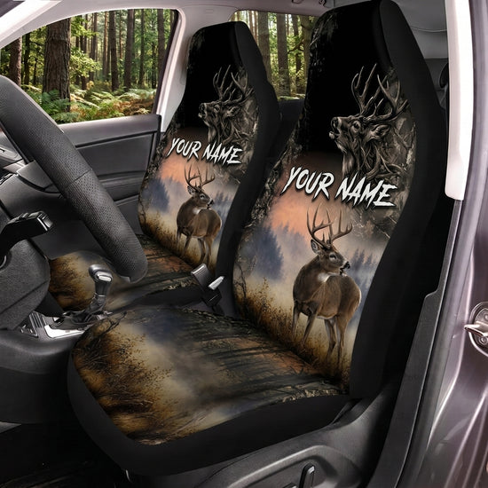 Maxcorners Deer Hunting Black Mountain Sunset Personalized Name Car Seat Covers