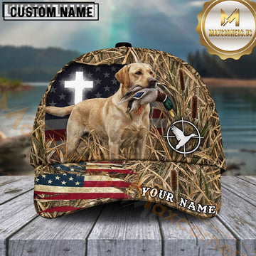 Maxcorners American Flag Cross Marsh Camo Dog Hunting Multicolor Options Personalized Name 3D Cap