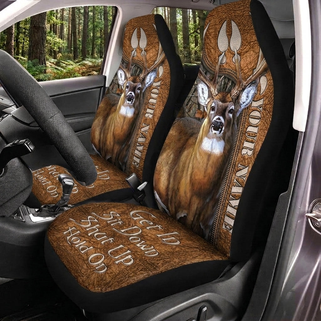 Maxcorners Deer Hunting Hold On Antler Leather Car Seat Covers