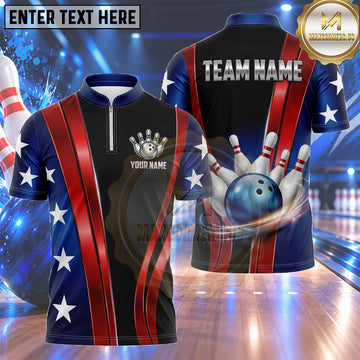 Maxcorners USA Bowling Jersey Patriotic Star Stripe Gradient Multiple Options Personalized Name, Team Name 3D Shirt