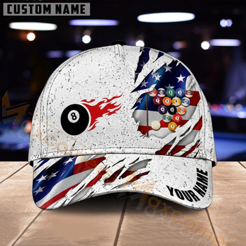 Maxcorners Billiards 9 Ball American Flag Eagle White Multiple Options Personalized Name 3D Cap