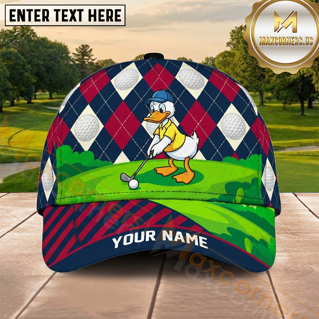 Maxcorners Golf Funny Duck Golfer Patriotic Argyle Personalized Name 3D Cap