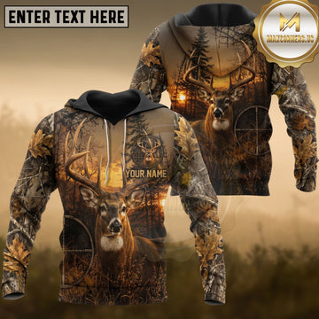 Maxcorners Deer Hunting Sunset Whitetail Buck Crosshair Camo Multiple Options Personalized Name 3D Hoodie