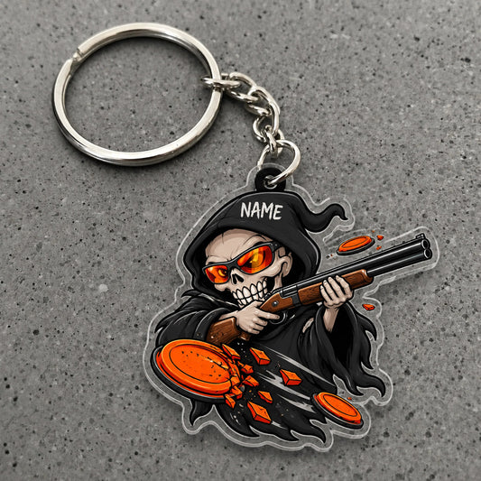 Maxcorners Grim Reaper Shooter Cap Clay Targets Custom Name Trap Shooting Custom Gift 2D Flat Acrylic Ornament, Keychain