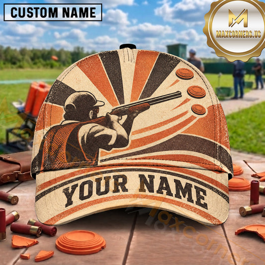 Maxcorners Trap Shooting Vintage Sunset Shooter Silhouette Multiple Options Personalized Name 3D Cap