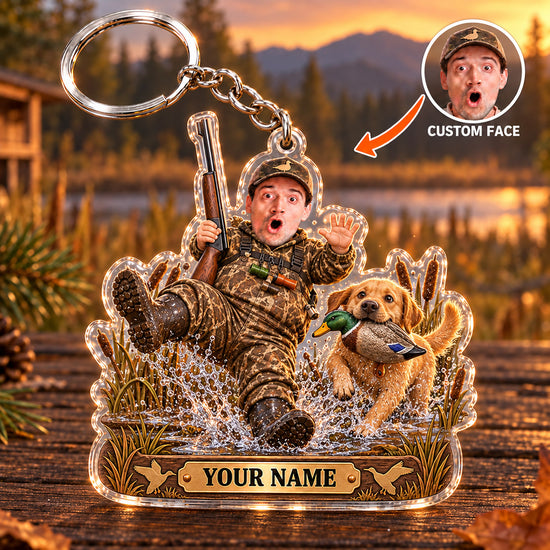 Maxcorners Duck Hunting Funny Hunter Retriever Splash Custom Name & Face Custom Gift 2D Flat Acrylic Ornament, Keychain