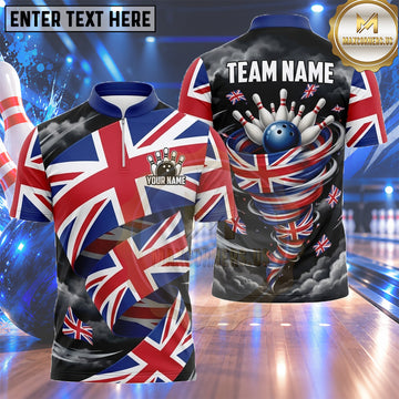 Maxcorners British Bowling Shirt Layered Union Jack Geometry Multiple Options Personalized Name, Team Name 3D Shirt