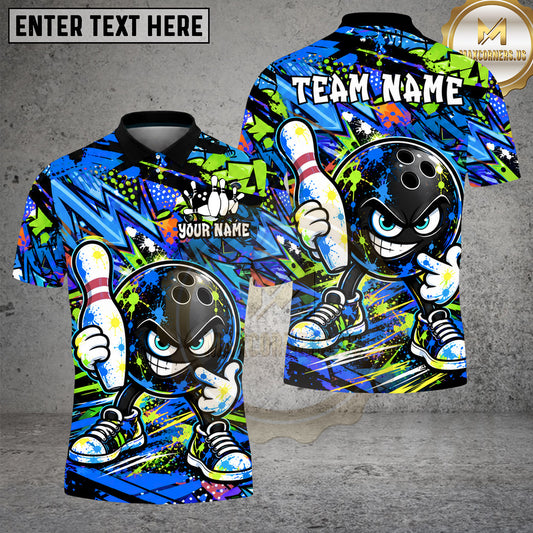 Maxcorners Bowling Ball Graffiti Cartoon Character Multiple Options Personalized Name, Team Name 3D Shirt