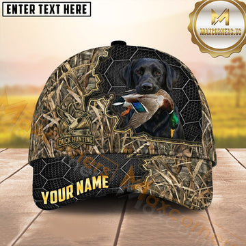 Maxcorners Black Honeycomb Camo Duck Emblem Dog Hunting Multicolor Options Personalized Name 3D Cap