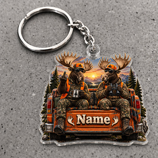 Maxcorners Moose Hunting Tailgate Crew Sunset Pickup Custom Name Trap Hunting Custom Gift 2D Flat Acrylic Ornament, Keychain