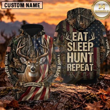 Maxcorners Deer Hunter Eat Sleep Hunt Repeat Personalized Name 3D Hoodie