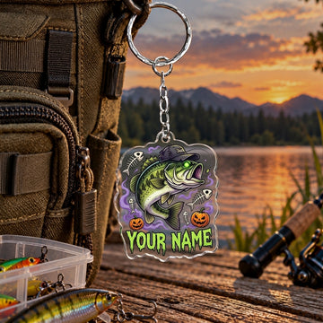 Maxcorners Purple Neon Fishing Artwork Personalized Name 2D Acrylic Keychain Ornament (8 Fish Species)
