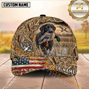Maxcorners Patriotic Flag Duck Target Marsh Camo Dog Hunting Multicolor Options Personalized Name 3D Cap