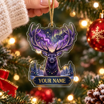 Maxcorners Purple Galaxy Mystical Deer Personalized Name Christmas Ornament