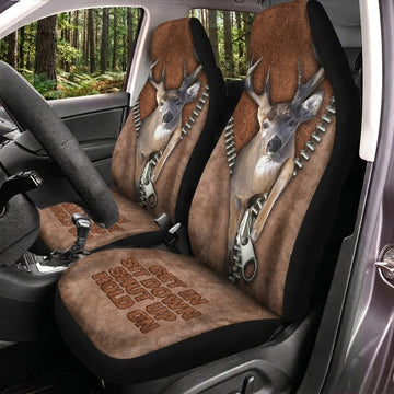 Maxcorners Deer Hunting Brown Antler Leather Pattern Car Seat Covers