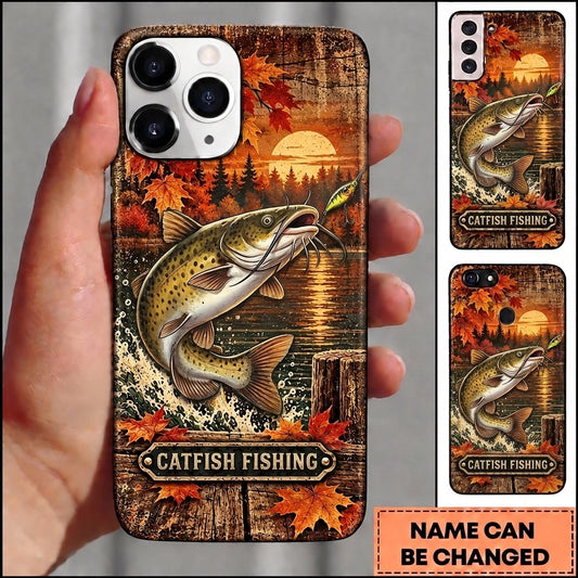 Maxcorners Fishing Autumn Lake Sunset Artwork Multiple Options Personalized Name Phone Case (13 Fish Species)