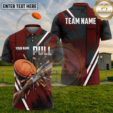 (5 Colors) Maxcorners Trap Shooting PULL Shotgun Clay Target Angular Stripes Multiple Options Personalized Name, Team Name 3D Shirt