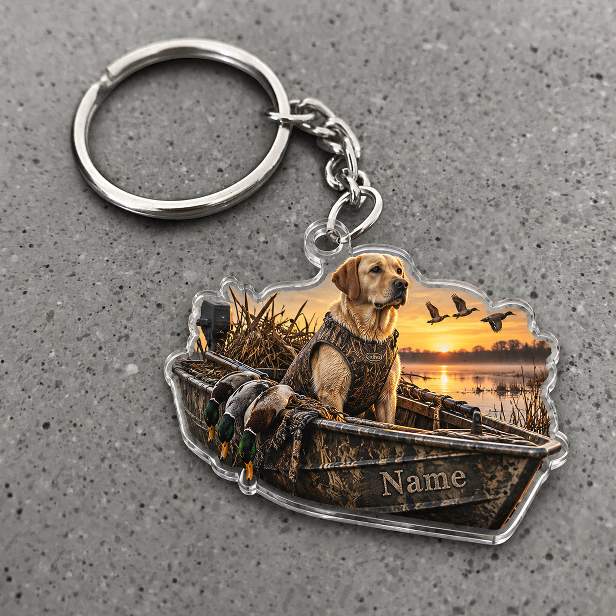 Maxcorners Hunting Dog Golden Sunset Field Scene Custom Name Trap Hunting Custom Gift 2D Flat Acrylic Ornament, Keychain