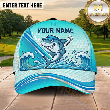 Maxcorners Golf Blue Shark Ocean Wave Personalized Name 3D Cap