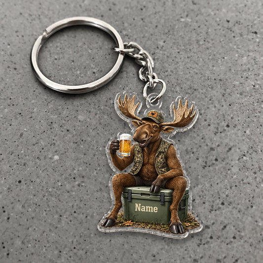 Maxcorners Moose Camper Rustic Outdoor Character Custom Name Trap Hunting Custom Gift 2D Flat Acrylic Ornament, Keychain
