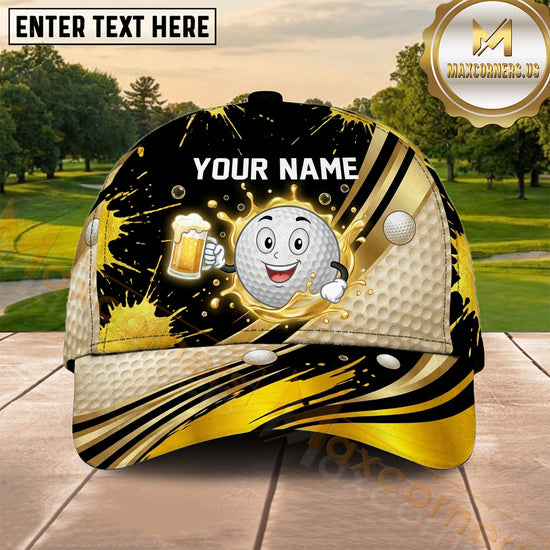 Maxcorners Golf Funny Beer Mug Cartoon Yellow Personalized Name 3D Cap