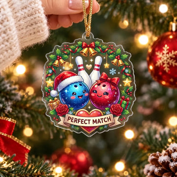 Maxcorners Bowling Perfect Match Bowling Couple Christmas Wreath Personalized Name Christmas Ornament