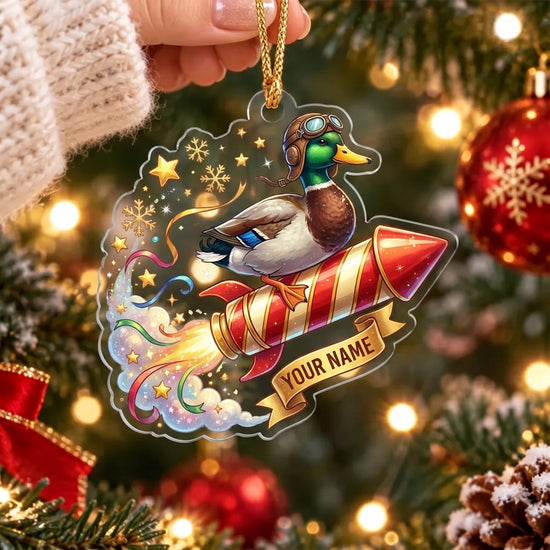 Maxcorners Mallard Duck Christmas Rocket Personalized Name Christmas Ornament