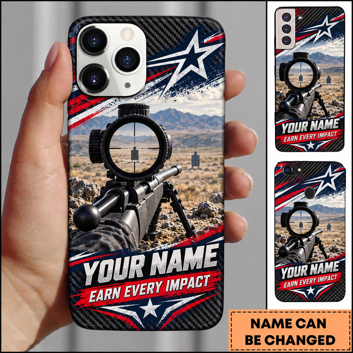 Maxcorners Long Range Shooting Earn Every Impact American Star Personalized Name 3D Phone Case