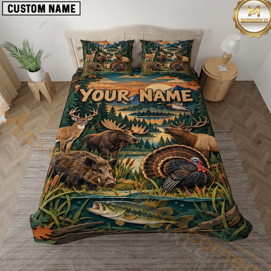 Maxcorners Wildlife Outdoor Hunting Bass Fishing Marsh Wildlife Artwork Multiple Options Personalized Name 3D Printed Bedding Set