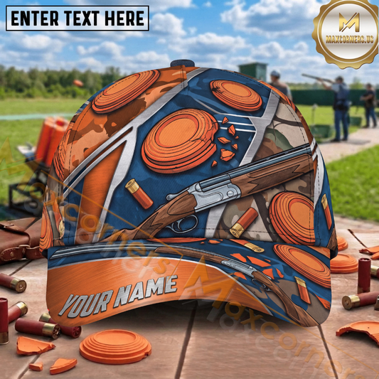 Maxcorners Blue Orange Shotgun Clay Target Camo Trap Shooting Multicolor Options Personalized Name 3D Cap