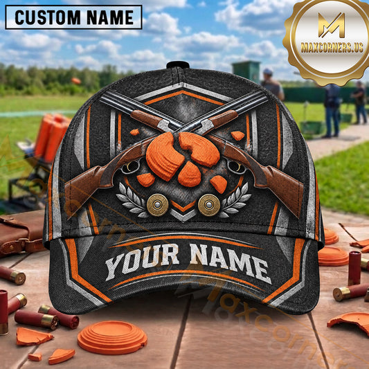 Maxcorners Trap Shooting Crossed Shotguns Clay Target Badge Multiple Options Personalized Name 3D Cap