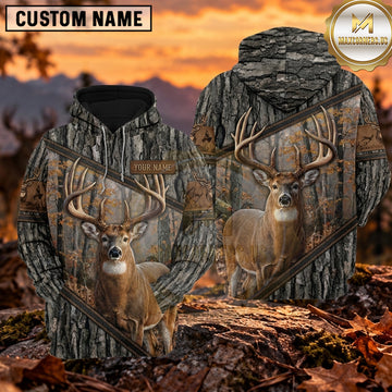 Maxcorners Trophy Buck Dark Woodland Camo Personalized Name 3D Hoodie