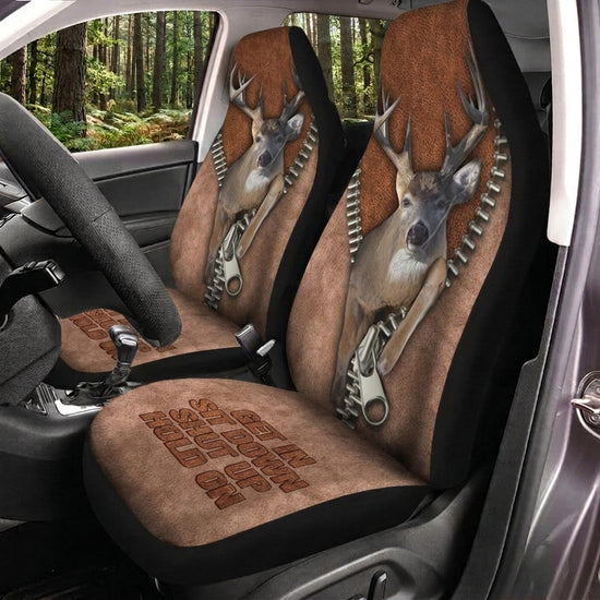 Maxcorners Deer Hunting Antler Brown Leather Pattern Car Seat Covers