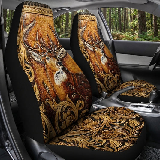 Maxcorners Deer Hunting Vintage Gold Ornamental Car Seat Covers