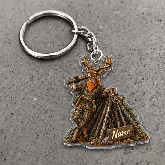 Maxcorners Deer Hunting Camp Rifle Character Custom Name Trap Hunting Custom Gift 2D Flat Acrylic Ornament, Keychain