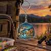 Maxcorners Sunset Lake Adventure Fishing Artwork Personalized Name 2D Acrylic Keychain Ornament (13 Fish Species)