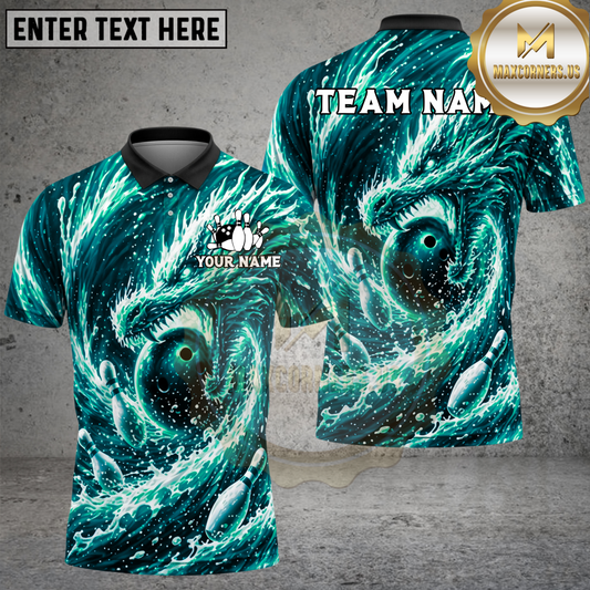 Maxcorners Bowling Shark Wave Whirlpool Multiple Options Personalized Name, Team Name 3D Shirt
