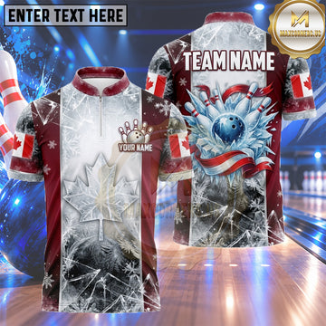 Maxcorners Canadian Bowling Jersey Frosted Maple Leaf Texture Multiple Options Personalized Name, Team Name 3D Shirt