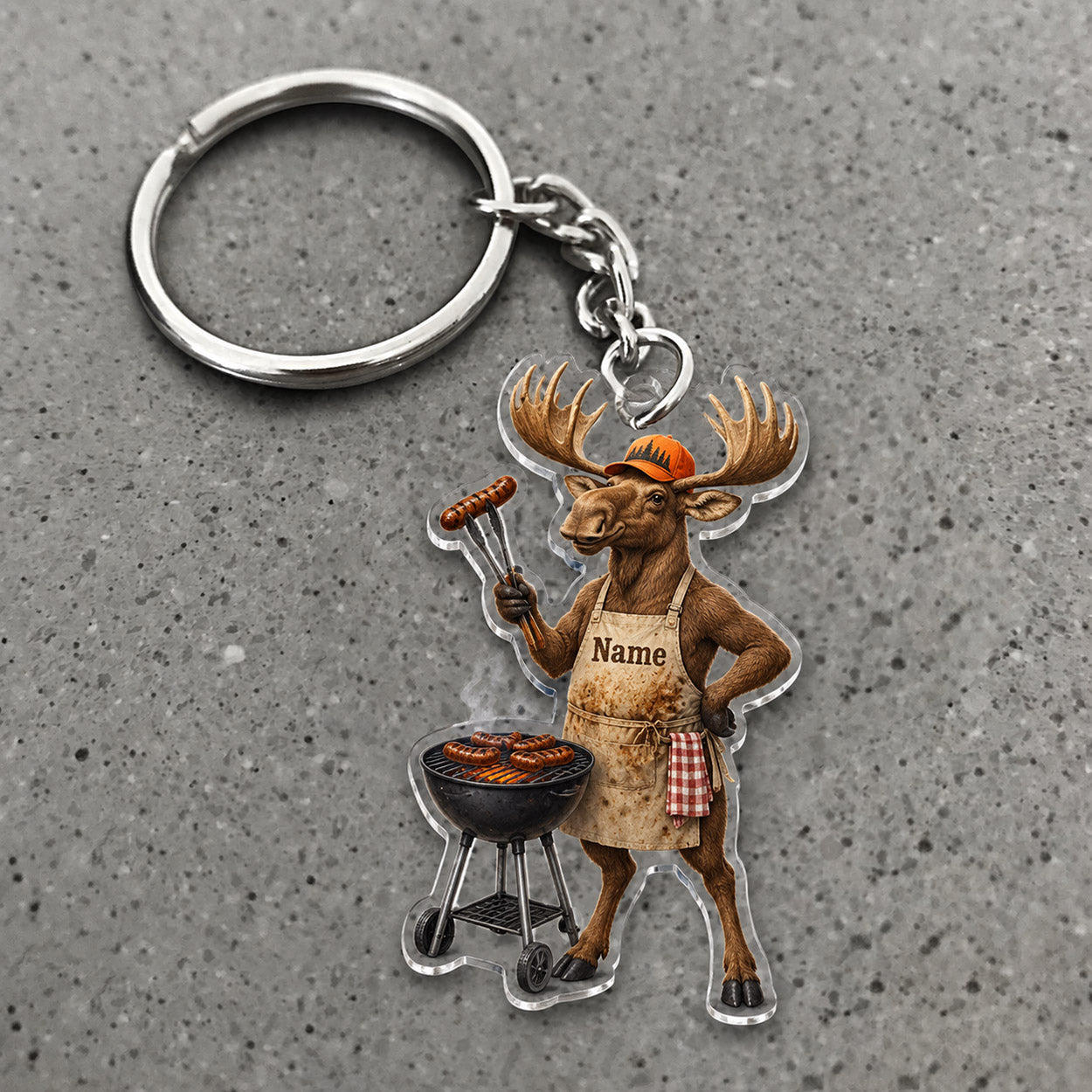 Maxcorners Moose Grill Master Barbecue Character Custom Name Trap Hunting Custom Gift 2D Flat Acrylic Ornament, Keychain