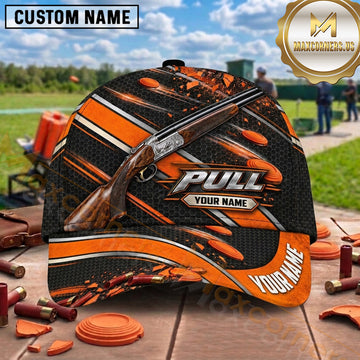Maxcorners Trap Shooting Clay Target Mascot Cartoon Range Pull Graphic Multiple Options Personalized Name 3D Cap